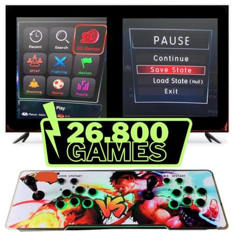Consola Pandora Box Arcade con 26800 Juegos Retro Originales, con LED Que cambian de Color y Sistema de Sonido y joysticks ovalados