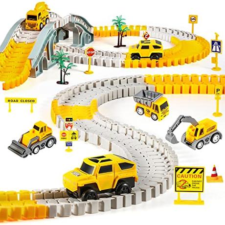kizplays 260 Piezas Car Racing Track 6 Excavator Toy Autopista de 3 4 5 6 Años Flexible Track Crane Games Electric Car para Niños Regalo