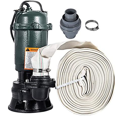 VEVOR Bomba Sumergible de Alta Presión, Caudal Máximo 200 L/min, para Aguas Residuales con 12 m de Manguera de Elevación, con 8 m de Cable para Acuarios, Pozos, Piscinas y Fuentes