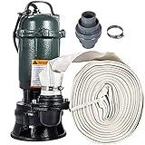 VEVOR Bomba Sumergible de Alta Presión, Caudal Máximo 200 L/min, para Aguas Residuales con 12 m de Manguera de Elevación, con 8 m de Cable para Acuarios, Pozos, Piscinas y Fuentes