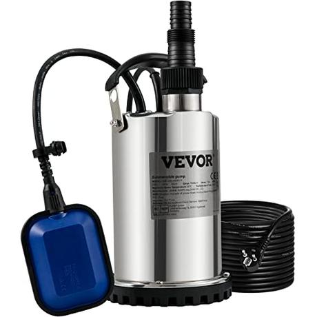 VEVOR Bomba Sumergible de Aguas Residuales 550W 0,75HP Bomba de Agua Sumergible Flujo Máximo de 158 L/min Bomba de Agua Sucia Elevación Máxima de 7,5m para Bombear Agua de Piscinas, Sótanos, Estanques