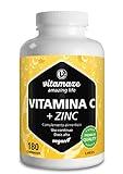 Vitamina C + Zinc 1000mg con Bioflavonoides - Sistema Inmunológico y Reducción del Cansancio - 180 Comprimidos para 6 Meses - Vegano sin Aditivos - Calidad Alemana