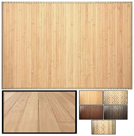 LucaHome – Alfombra bambú Uganda Ideal para Interior, Alfombra bambú para Cocina, salón, despacho, Dormitorio con Cenefa, Alfombra de bambú Antideslizante (Natural, 60x90cm)