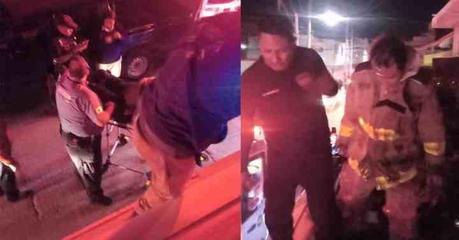 Bomberos rescata a personas que quedaron confinadas en una cisterna al norte de la capital potosina.