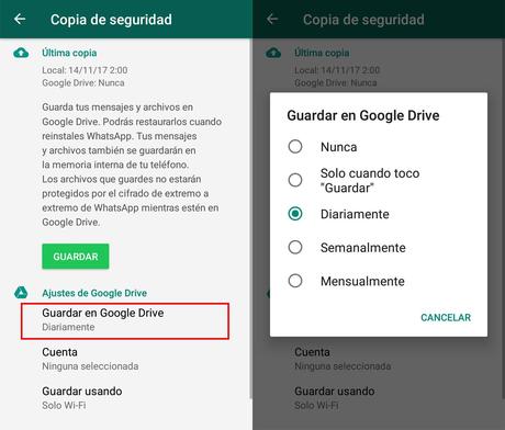 Nota: Cambia la forma en que WhatsApp crea copias de seguridad en Android. Nota: Cambia la forma en que WhatsApp crea copias de seguridad en Android.