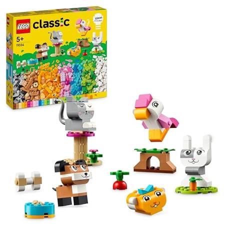 LEGO Classic Mascotas Creativas, Animales de Juguete para Construir con Ladrillos, Maqueta de Perro, Gato, Conejo, Hámster y Pájaro, Regalo para Niños y Niñas de 5 Años o Más 11034