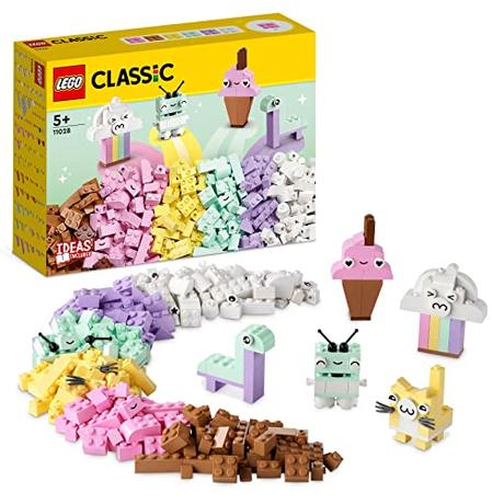 LEGO 11028 Classic Diversión Creativa: Pastel, Caja de Ladrillos de Construcción para Niños y Niñas de 5 Años, Helado, Gatito, Dinosaurio de Juguete y Más
