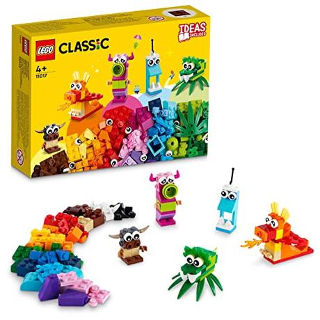 LEGO 11017 Classic Monstruos Creativos, Caja de Ladrillos para Construir, Juguete para Niños de 4 Años, Set para Crear 5 Mini Figuras de Colores