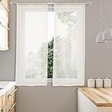 HOMEYA - Cortina cocina tranaparente 2 unidades - Visillo para cocina diseño de rayas 2 paneles para ventana - 60 x 90 Beige