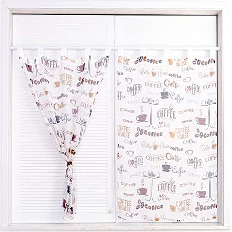 Dalina Textil -Cortina de Cocina Translúcido Estampado, Visillo Transparente para Cocina, Comedor, Marco de Puerta 2 Piezas Tejido Gasa Fina 100X140CM