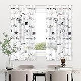 HOMEYA - Cortina Cocina Translúcida 140x140cm - Visillo Transparente Estampado para Ventana, Marco de puerta - 1 Unidad