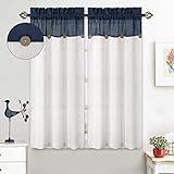 LuxFocus Cortinas de cocina para ventana, botones de patchwork, patrones de cortinas, cortinas de café, baño, 2 paneles de 2 paneles de 69 cm de anchox114 cm de alto, azul marino