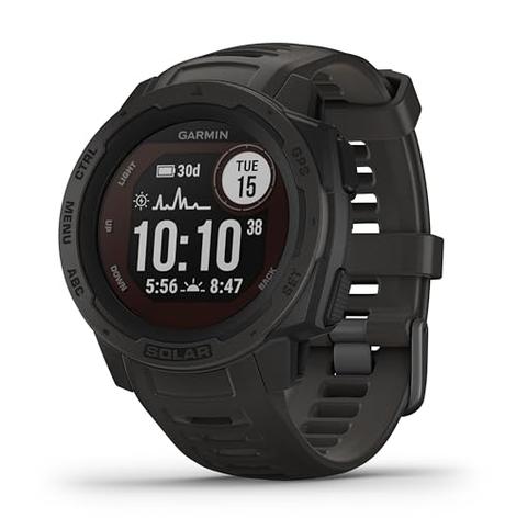 Garmin Instinct Solar, Reloj inteligente con GPS resistente al agua, función de carga solar, funciones deportivas, pulsioximetría y notificaciones del smartphone, Grafito (Reacondicionado)