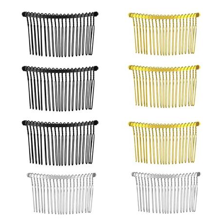 Peine Para Velo,Peine Lateral,Peine Del Pelo Del Metal,Peineta Para Velo De Novia,Peineta Metalica,Peineta Metal,Peinetas Metalicas,Peineta Alambre,Peine Para El Velo(Plata, Oro, Negro) (8 Pcs)