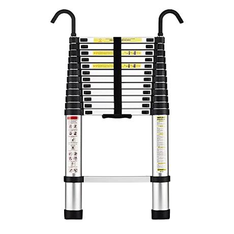 STANEW Escalera telescópica de 3,8 m de Aluminio, Plegable, reposabrazos extraíble, multifunción Portátil Plegable Extensible, Carga máxima de 150 kg (Height-3,8 m)