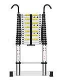 Teenza - Escalera telescópica de 4,9 m, escalera extensible con ganchos y estabilizador, escaleras portátiles de aluminio con carga máxima de 150 kg