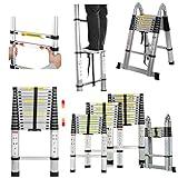 Escalera multifunción de 3,8 m, escalera telescópica, escalera plegable de aluminio, escalera de instalación multifuncional, extensible, plegable, carga máxima de 150 kg (1,9 m + 1,9 m)