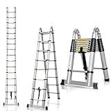 Escalera telescópica de Aluminio, 5 m, Escalera telescópica, 16 Pasos, Carga máxima: 150 kg