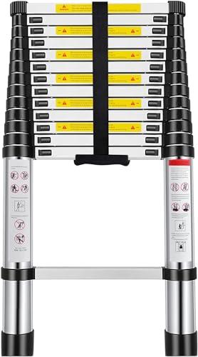 Escalera Plegable Telescópica de Aluminio Multiusos Portátil Extensible - Tamaños: 2m, 2,6m y 3,2m | Fácil Uso y Mecanismo Sencillo | Botón de Bloqueo (2 Metros)