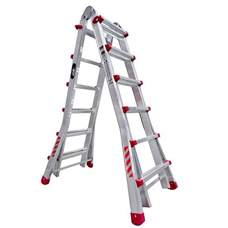 BTF Escalera Plegable Telescópica Articulada 6x4 en Aluminio | hasta 22 peldaños, Altura en Tijera 2,8 Metros y en Apoyo 5,2. Certificada Normativa EN131, Capacidad Máxima 150 kg. BTF-TS66