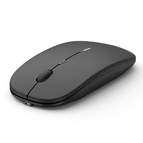 Anmck Ratón inalambrico para portatil, Ergonómico y silencioso, recargable,USB 2.4 G con Nano Receptor,3 Niveles Ajustables dpi, Ultra Delgado - Negro