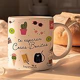 HappyMots Tazas Originales Para Regalar Hechas en Cerámica Calidad | Tazas Desayuno | Apta Para el Microondas y el Lavavajillas | Tazas divertidas | Regalo amigas | Regalo Día de la Mujer