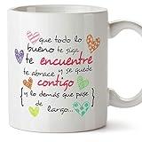 MUGFFINS Taza Original -Que Todo lo Bueno te SIGA te encuentre y te abrace - 350 ml - Tazas con Frases motivacionales