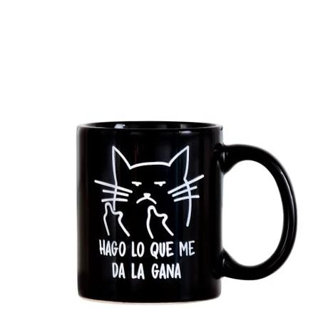Miss Miserable - taza para desayuno original con mensaje Gato macarra negro de cerámica - regalos originales