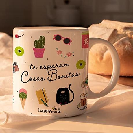 HappyMots Tazas Originales Para Regalar Hechas en Cerámica Calidad | Tazas Desayuno | Apta Para el Microondas y el Lavavajillas | Tazas divertidas | Regalo amigas | Regalo Día de la Mujer