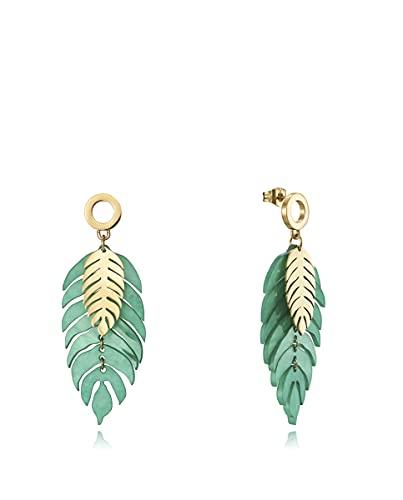 Pendientes Viceroy Chic con IP dorado forma dos hojas, una en resina verde y otra pequeña dorado