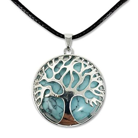 Collar unisex de árbol de la Vida con Colgante Piedra Natural Energeticas - Distintas Piedras Semipreciosas (Turquesa)