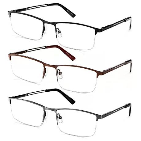 OENEYE 3-Pack Gafas de Lectura Metal para Hombre,Gafas de Presbicia Anti Luz Azul/UV,con Bloqueo de Luz Azul,con Cómodas Bisagras de Resorte, Metal Ligeras Comodas para Lee