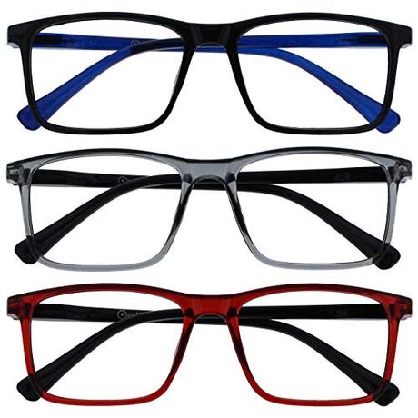 Opulize Ink Pack 3 Gafas De Lectura Grande Negro Gris Rojo Hombres Mujeres Bisagras Resorte RRR4-17Z +1,00
