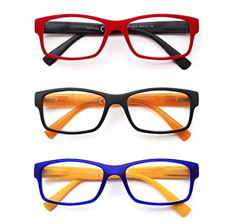 PANTONA Pack 3 Gafas de Lectura Modernas para Hombres y Mujeres, Gafas Presbicia Vista Cansada Montura Rectangular. Color: Negro Rojo Azul. +1.50