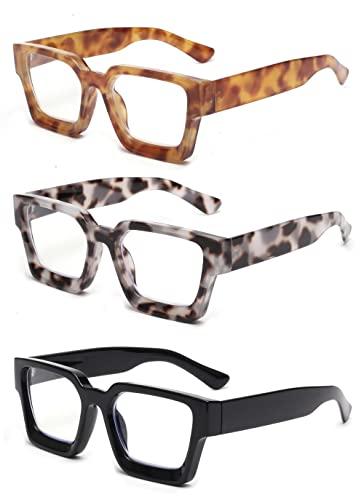 JM Paquete de 3 Gafas de Lectura Cuadrados, Gafas Presbicia con Bloqueo a Luz Azul Para Mujeres y Hombres +2.5