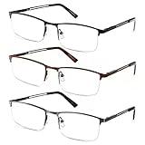 OENEYE 3-Pack Gafas de Lectura Metal para Hombre,Gafas de Presbicia Anti Luz Azul/UV,con Bloqueo de Luz Azul,con Cómodas Bisagras de Resorte, Metal Ligeras Comodas para Lee