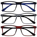 Opulize Ink Pack 3 Gafas De Lectura Grande Negro Gris Rojo Hombres Mujeres Bisagras Resorte RRR4-17Z +1,00