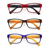 PANTONA Pack 3 Gafas de Lectura Modernas para Hombres y Mujeres, Gafas Presbicia Vista Cansada Montura Rectangular. Color: Negro Rojo Azul. +1.50
