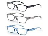 Un Pack de 3 Gafas de Lectura 1.75/Gafas para Presbicia Hombre Mujer,Buena Vision Ligeras Comodas,Vista de Cerca/Vista Cansada,Colores Negro-Gris-Azul