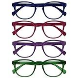OPULIZE Pop Gafas de Lectura Pack de 4 Redondas Azul, Rosa Fucsia, Violeta y Verde Musgo Mate Satinado Bisagras con Muelle Resistentes a los Arañazos Hombre Mujer RRRR2-3456 +1.50