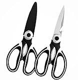 Betfran Tijeras de Cocina Pack 2u multifuncionales, profesional, multiusos acero inoxidable, resistentes, con protector. Tijeras con chuchilla para todo tipo de alimentos.