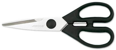 Arcos - Tijeras de Cocina Desmontables de Acero Inoxidable Nitrum. 195 mm - 154 gr. Mango ergonómico de polioximetileno POM. Borde liso y Elegante. Mango Color Negro. Serie Prochef