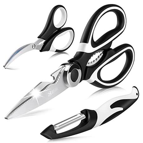 Tijeras cocina incluye pelador patata y pelador de gambas y langostinos, tijeras de cocina profesionales tijera pizza zurdos acero inoxidable para pollo pescado cilantro verdura carne aves corral