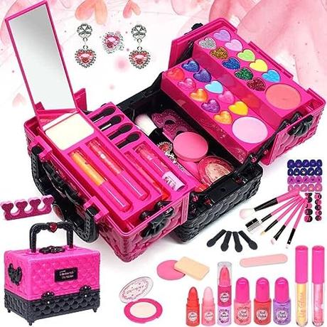 Maquillaje para Niñas Juguetes para Chicas - 52 Piezas Set de Maquillaje Niñas, Kit de Maquillaje Niñas, Juguete de Maquillaje Lavable,Regalo de cumpleaños y Navidad para niñas de 4 5 6 8 10-12