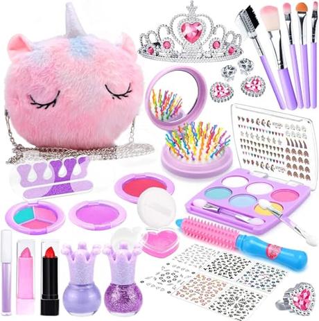 Frasheng Kit de Maquillaje Niñas, 33 Piezas Kit de Maquillaje para Niñas Lavable, Juego de Maquillaje Seguro y No Tóxico, Juguetes Niña de Maquillaje, Juguete de Maquillajepara Princesas 3 4 5+ Años