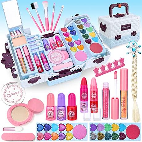 Lubibi Kit de Maquillaje Niñas con Caja de Maquillaje,Juego de Maquillaje Seguro y No Tóxico Cosméticos Lavables,Juguete de Regalo de cumpleaños y Navidad para niñas Princesas de 3456789 10 11 12