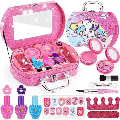 TOGOU2S Kit de Maquillaje Niñas, Unicornio Maletin Maquillaje Seguro y No Tóxico Cosméticos Lavables, Maquillaje Niñas Set Maletin,Regalo de Cumpleaños y Navidad para Niñas 3 4 5 6 7 8 9 10+ Años