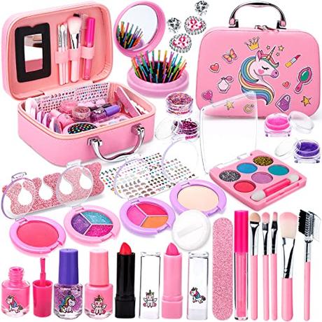 Purpledi Kit de Maquillaje Niñas , 35 Piezas Kit de Maquillaje para Niñas Lavable, Maquillaje Niñas Set Maletin, Juegos de Belleza Cosméticos para Niñas, Regalos No-Tóxicos para Princesas 3 4 5+ Años