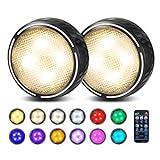 Onumii Luces LED Pilas Luz Armario con Adhesiva LED Cocina Bajo Mueble, Luces de Colores Regulables con Control Remoto para Estanterías, Alacenas, Vitrinas, 2 Pack - Negro
