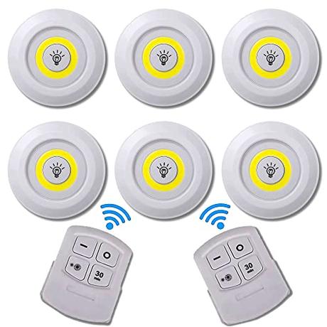 Luz Led Adhesiva, Pack de 6 Luces Led Con 2 Mandos a Distancia Inalámbricos y Activación También Por Pulsador, Luces Led Con Pilas (no Incluidas), Instalación Sin Cables, Ideal para Luz Interior